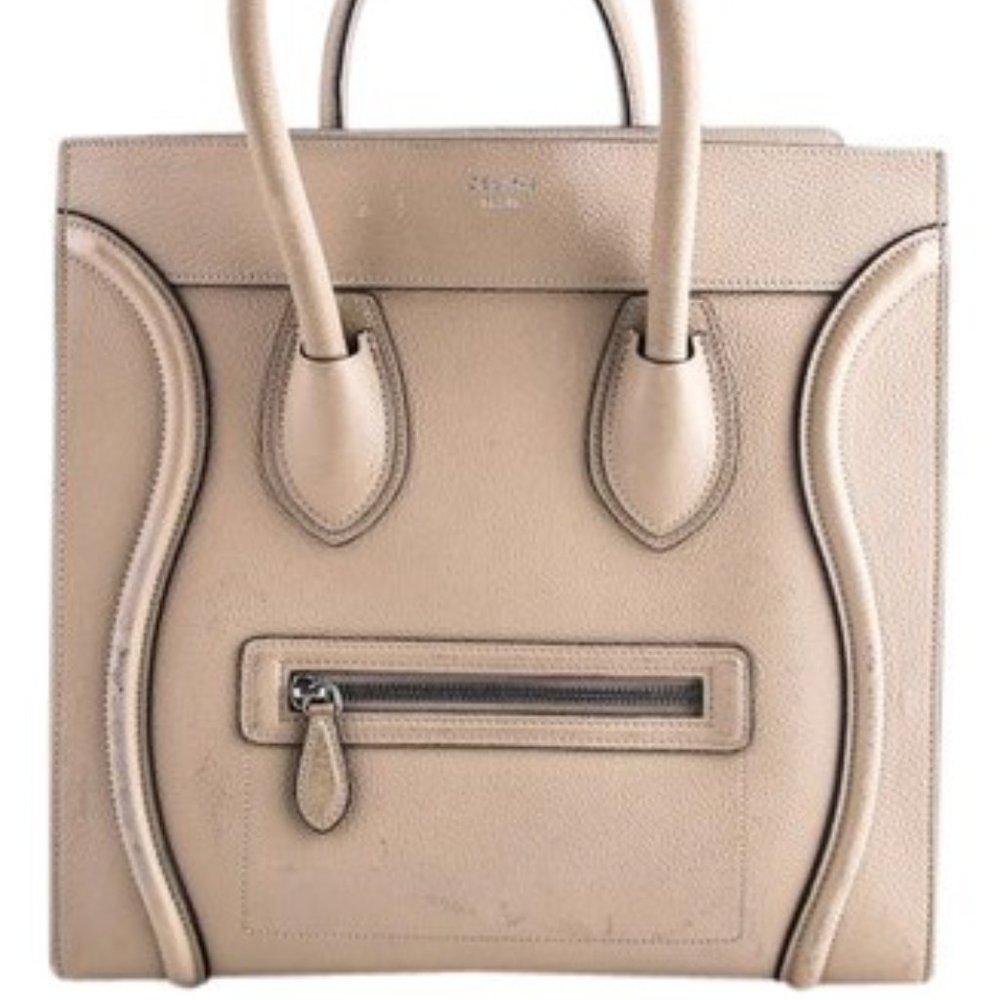 Celine Drummed Calfskin Mini Luggage Dune